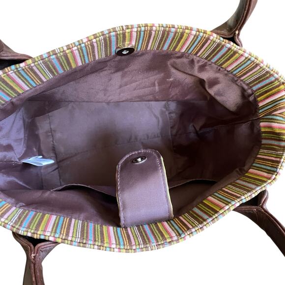 Longaberger Small Tote Bag Purse Multi Stripe Canvas Double Handle Casual Travel - Picture 11 of 14